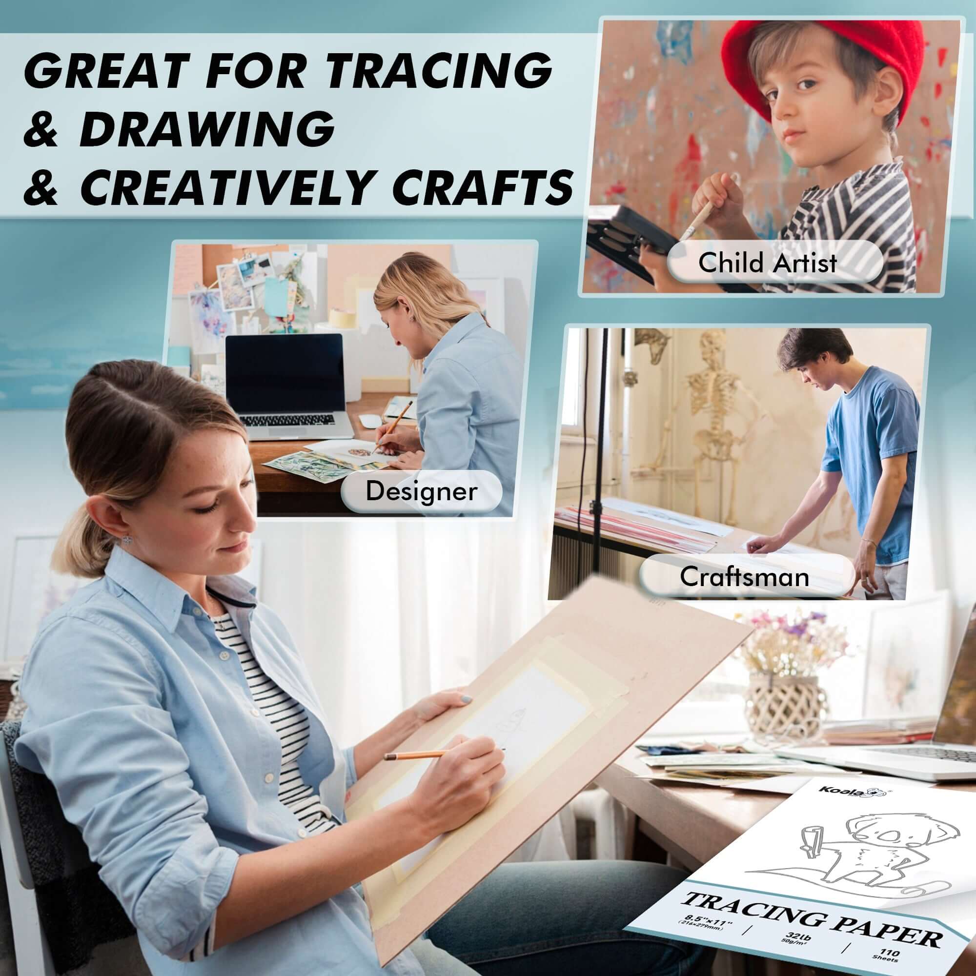 Artist’s Tracing Paper Pad 8.5x11 Inch 100 Sheets 32 LB / 50 GSM - Image 7