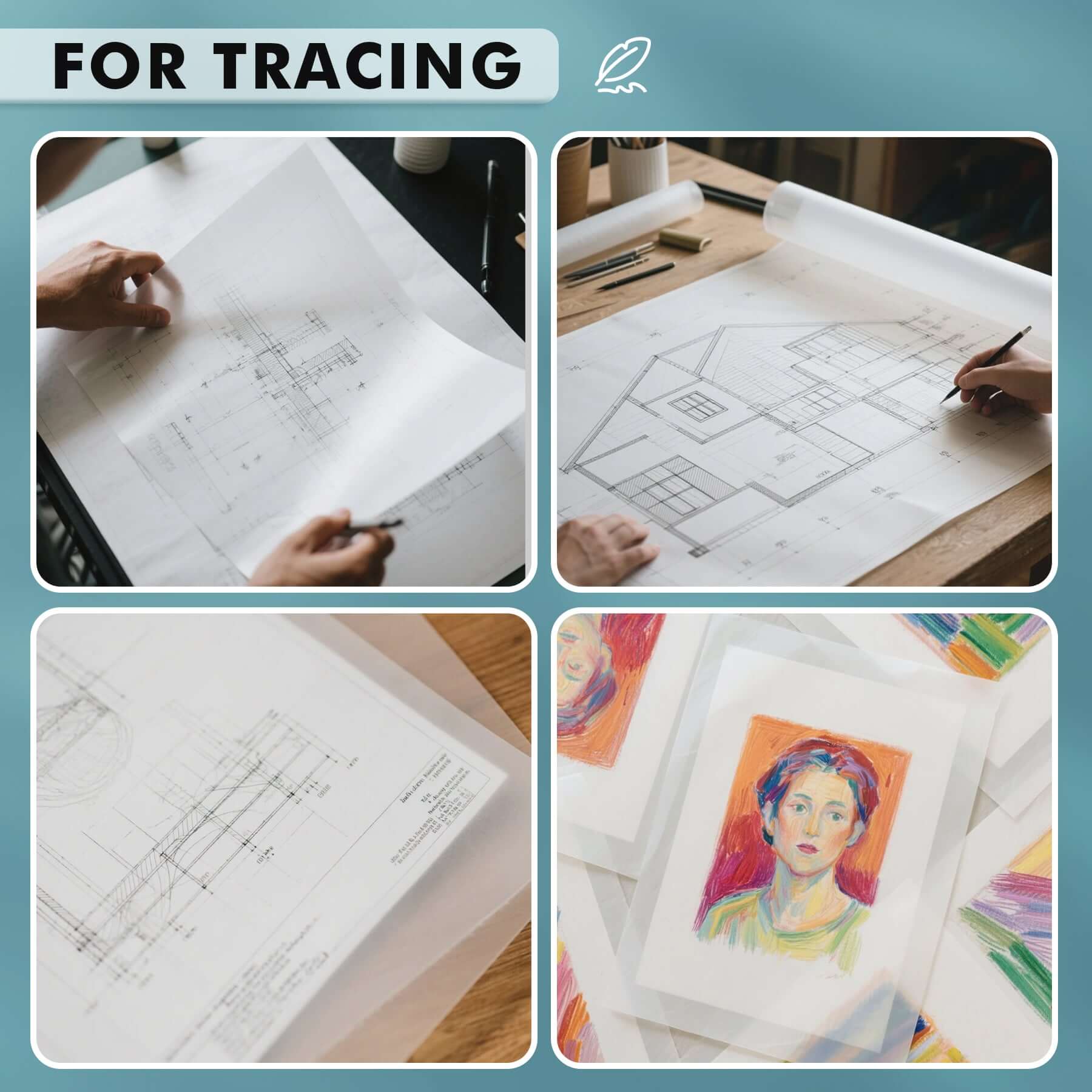 Artist’s Tracing Paper Pad Roll 12 Inches x 50 Yards 32lb/50gsm - Image 7