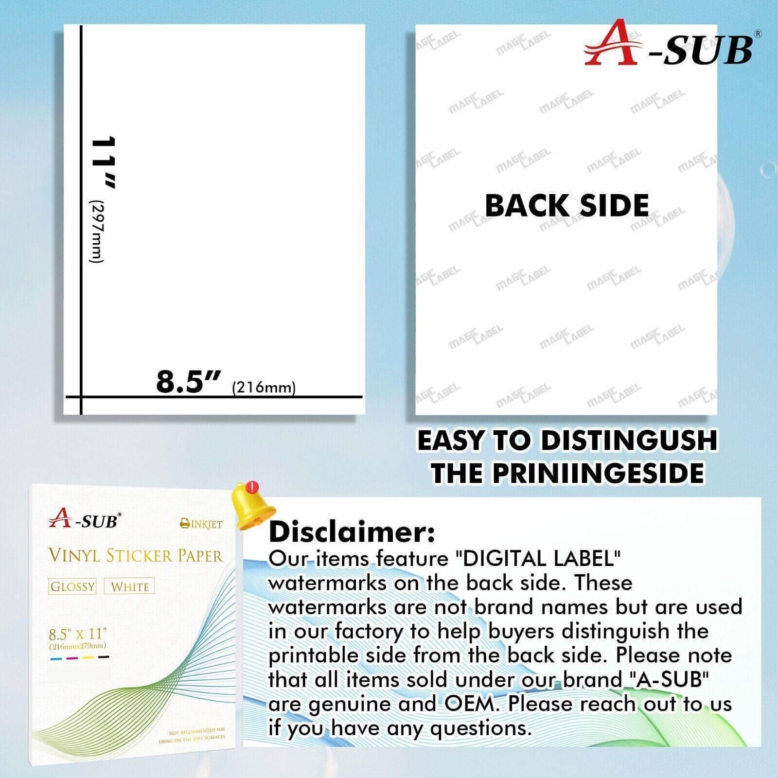 A-SUB Waterproof  Glossy Vinyl Sticker Paper for Inkjet Printer 25 Sheets - Image 5