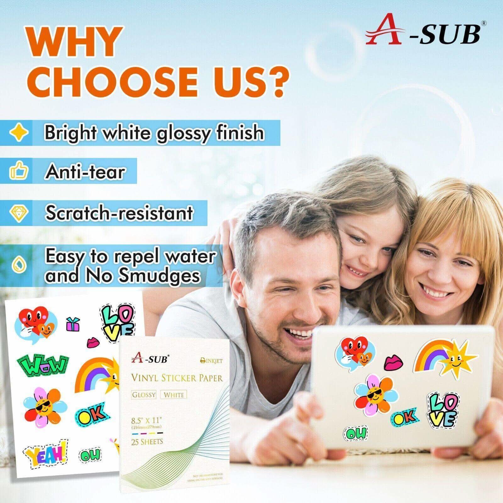 A-SUB Waterproof  Glossy Vinyl Sticker Paper for Inkjet Printer 25 Sheets - Image 4